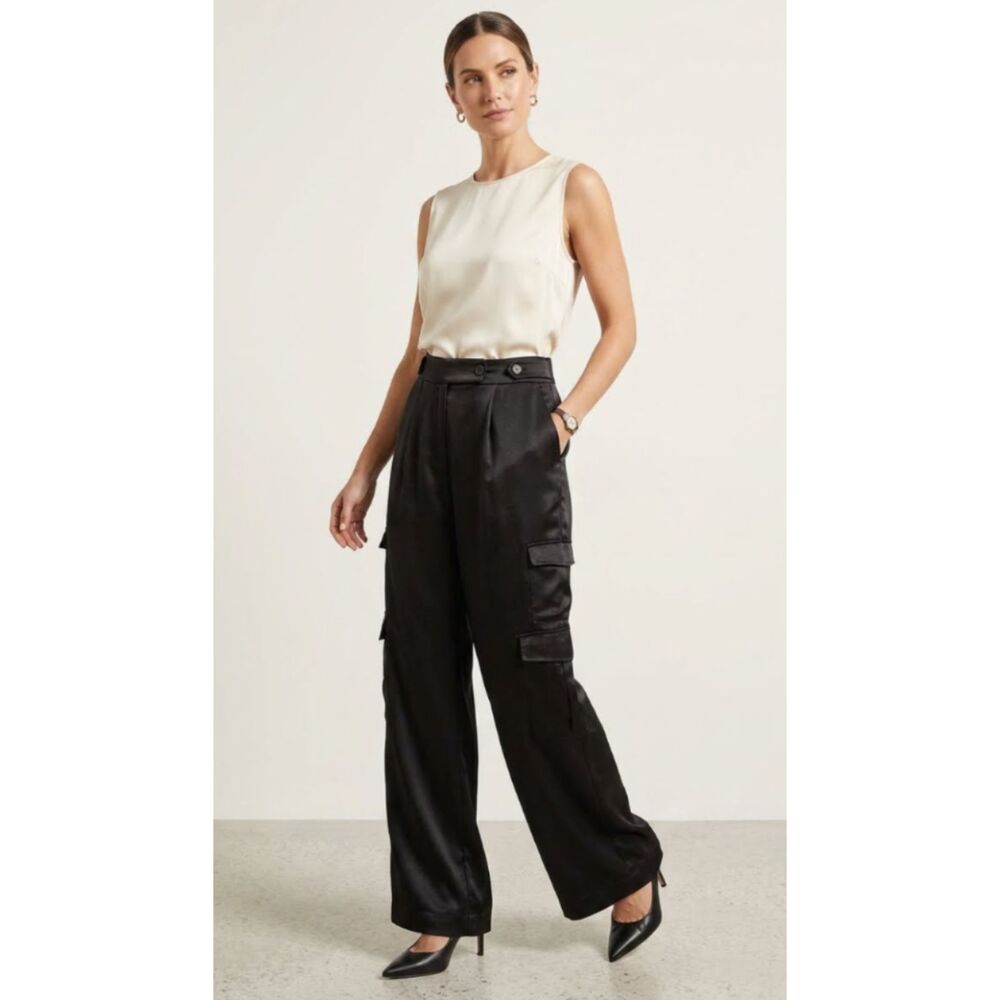 A New Day Satin Cargo Wide Leg Pants High Rise Waist Women's Size 10